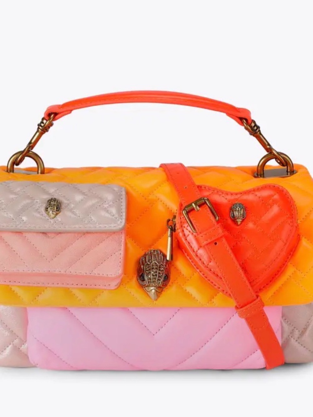 Quilted Colorblock Shoulder Bag in Orange and Pinks - Picture 3 of 9